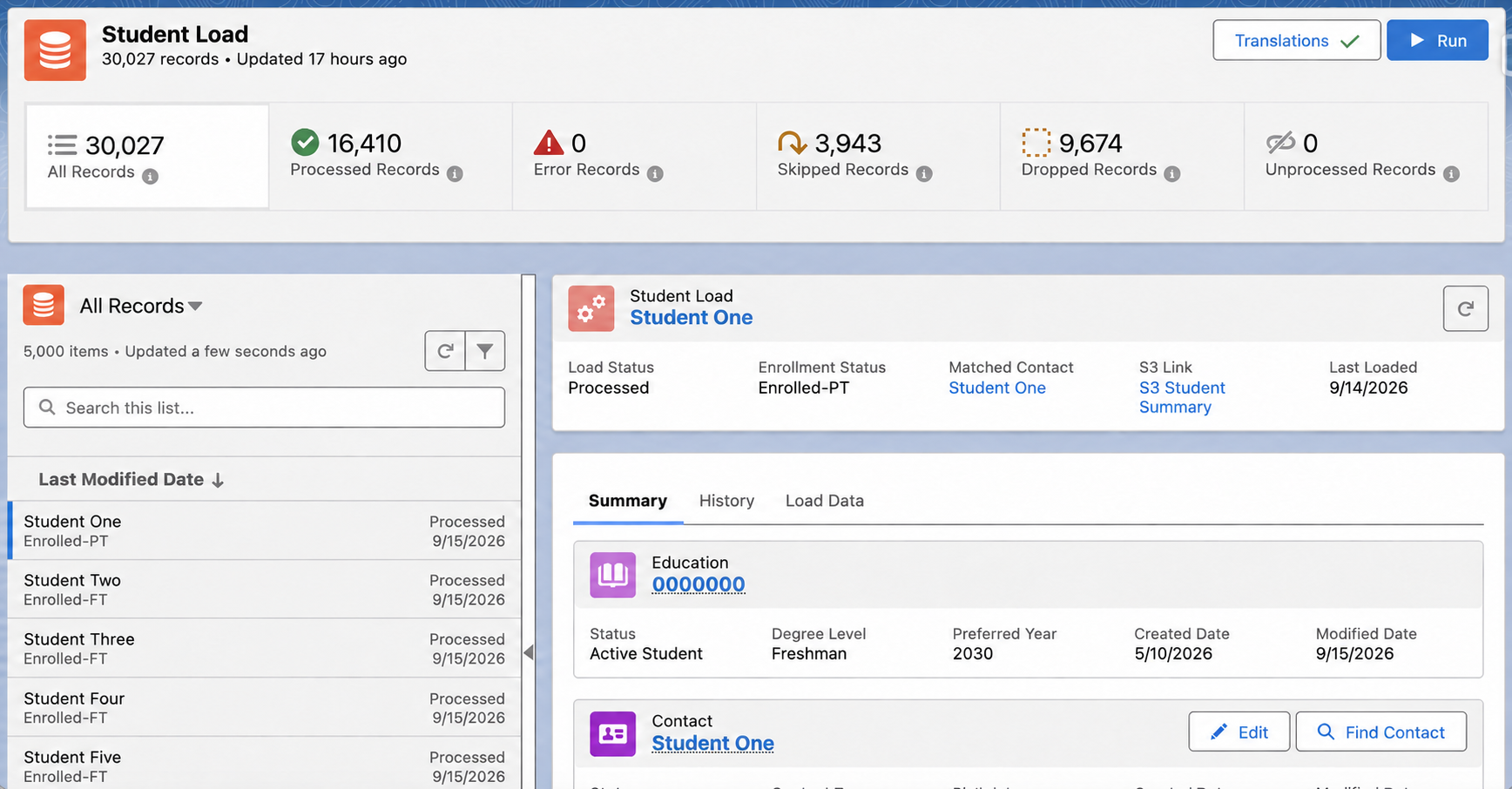 Student data Lightning app.